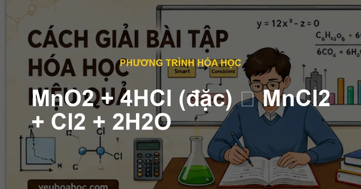 MnO2 + 4HCl (đặc) ⟶ MnCl2 + Cl2 + 2H2O