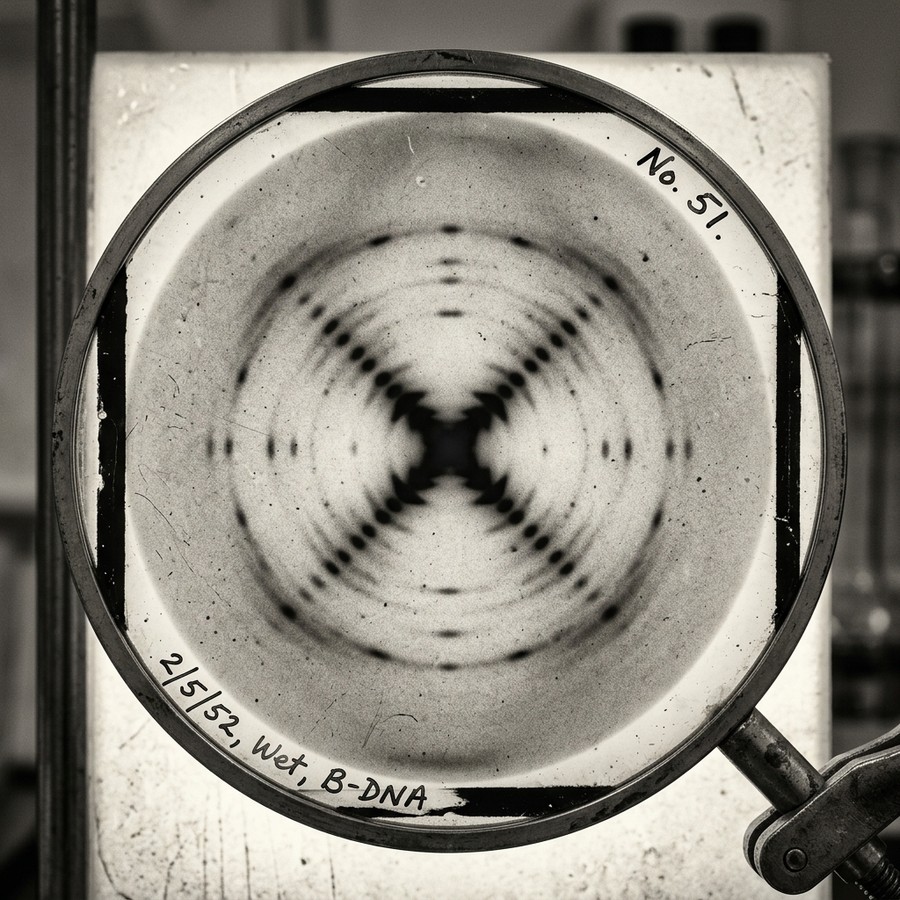 Tiểu Sử Rosalind Franklin: Bức Ảnh 51 & Bí Mật Cấu Trúc DNA Vĩ Đại 2 Bức ảnh 51 Photo 51 nhiễu xạ tia X của DNA dạng B chụp bởi Rosalind Franklin và Raymond Gosling năm 1952